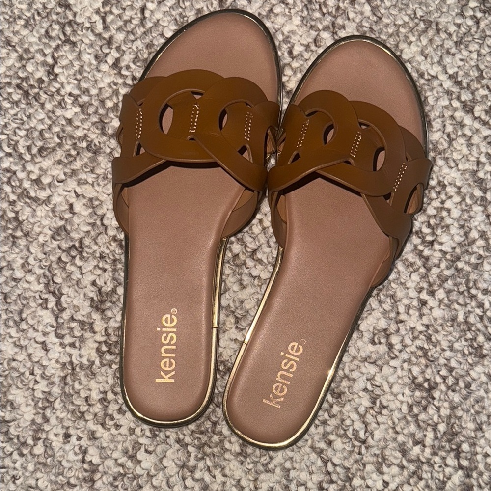 Kensie Brown Leather Sandals with Strap Design